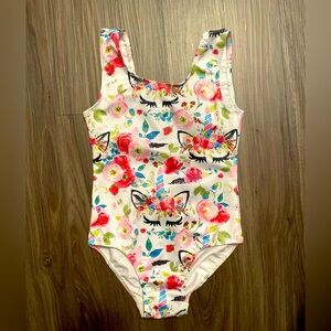 White and Pink One Piece Swimwear with Unicorn shimmer Print size 2T